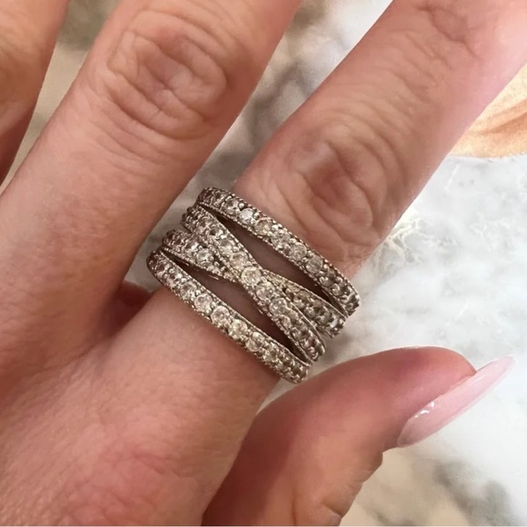 ď¸Beautiful Wide 4 row Crossover Diamond Ring Solid 925 Sterling Silver -See pics - Picture 17 of 17